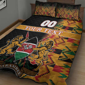 Custom Afro Kenya Coat Of Arms Quilt Bed Set With Kente Patterns