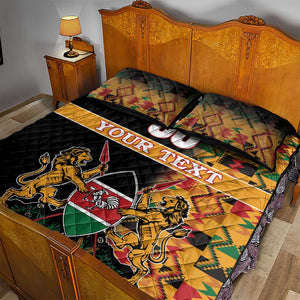 Custom Afro Kenya Coat Of Arms Quilt Bed Set With Kente Patterns