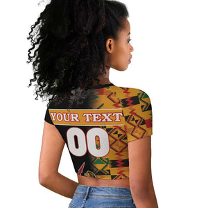 Custom Afro Kenya Coat Of Arms Raglan Cropped T shirt With Kente Patterns