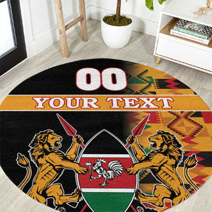 Custom Afro Kenya Coat Of Arms Round Carpet With Kente Patterns