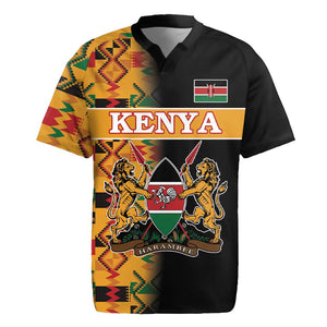 Custom Afro Kenya Coat Of Arms Rugby Jersey With Kente Patterns