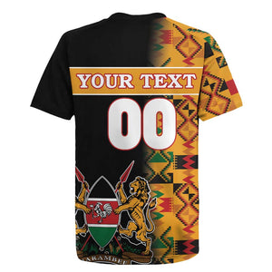 Custom Afro Kenya Coat Of Arms Rugby Jersey With Kente Patterns