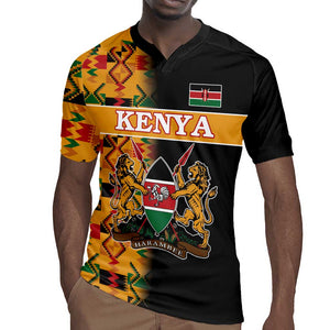 Custom Afro Kenya Coat Of Arms Rugby Jersey With Kente Patterns