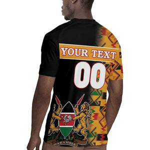 Custom Afro Kenya Coat Of Arms Rugby Jersey With Kente Patterns