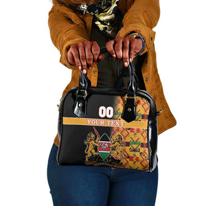 Custom Afro Kenya Coat Of Arms Shoulder Handbag With Kente Patterns