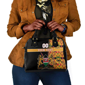 Custom Afro Kenya Coat Of Arms Shoulder Handbag With Kente Patterns