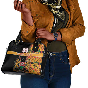 Custom Afro Kenya Coat Of Arms Shoulder Handbag With Kente Patterns