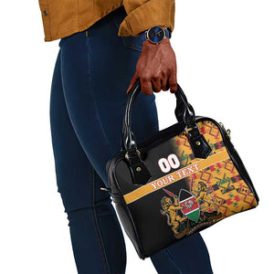 Custom Afro Kenya Coat Of Arms Shoulder Handbag With Kente Patterns