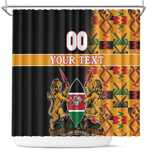 Custom Afro Kenya Coat Of Arms Shower Curtain With Kente Patterns