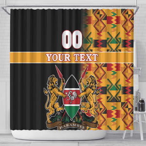 Custom Afro Kenya Coat Of Arms Shower Curtain With Kente Patterns