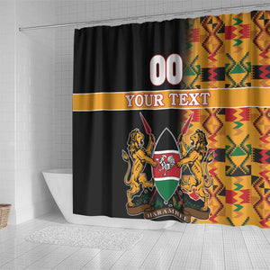 Custom Afro Kenya Coat Of Arms Shower Curtain With Kente Patterns