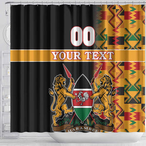 Custom Afro Kenya Coat Of Arms Shower Curtain With Kente Patterns