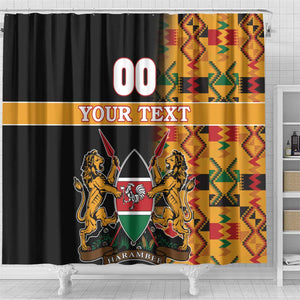 Custom Afro Kenya Coat Of Arms Shower Curtain With Kente Patterns