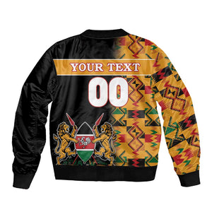 Custom Afro Kenya Coat Of Arms Sleeve Zip Bomber Jacket With Kente Patterns