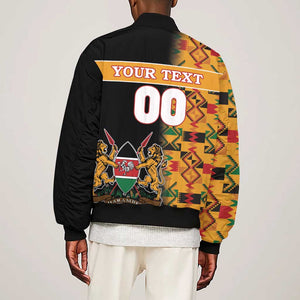 Custom Afro Kenya Coat Of Arms Sleeve Zip Bomber Jacket With Kente Patterns