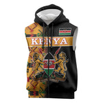 Custom Afro Kenya Coat Of Arms Sleeveless Zip Hoodie With Kente Patterns - African Pride