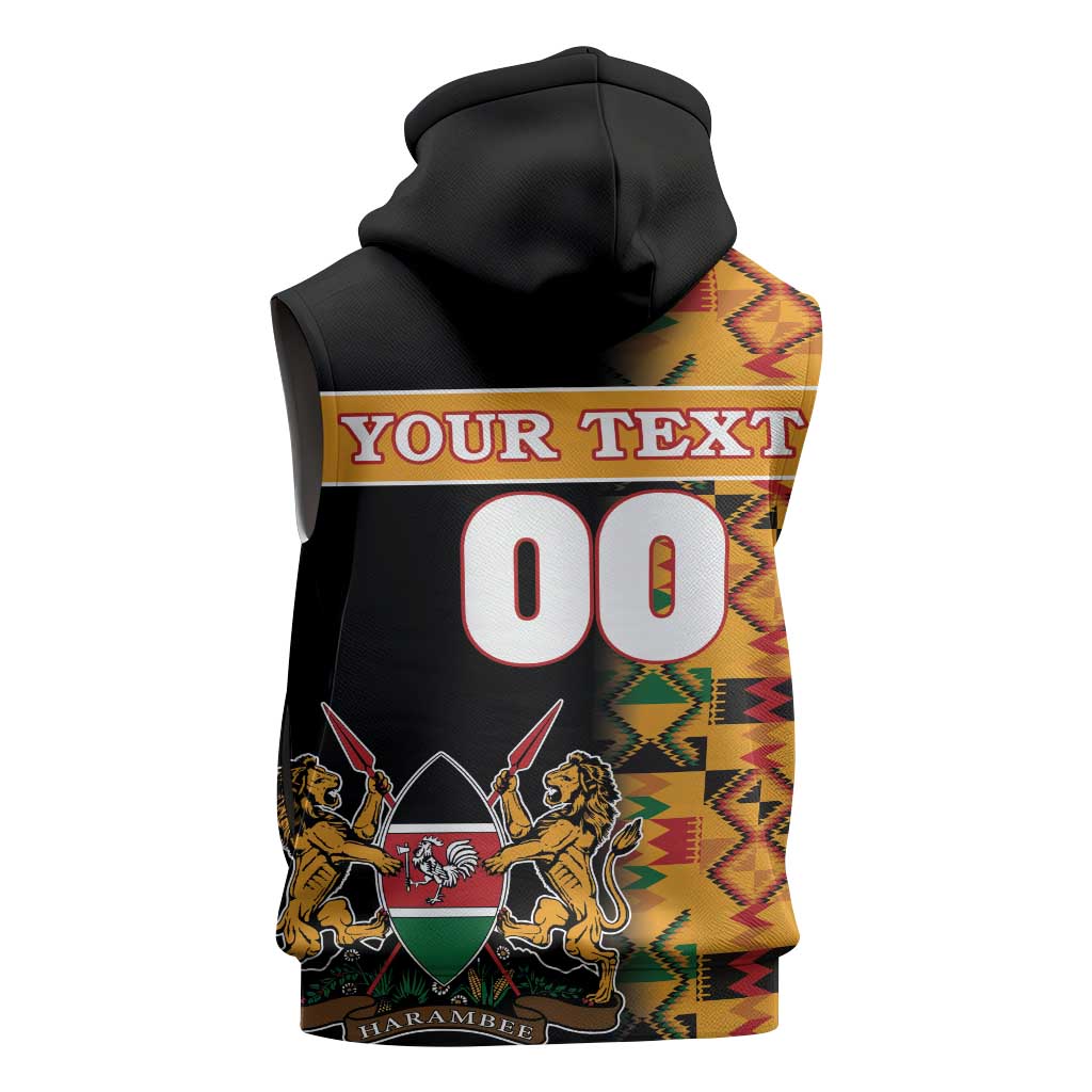 Custom Afro Kenya Coat Of Arms Sleeveless Zip Hoodie With Kente Patterns - African Pride