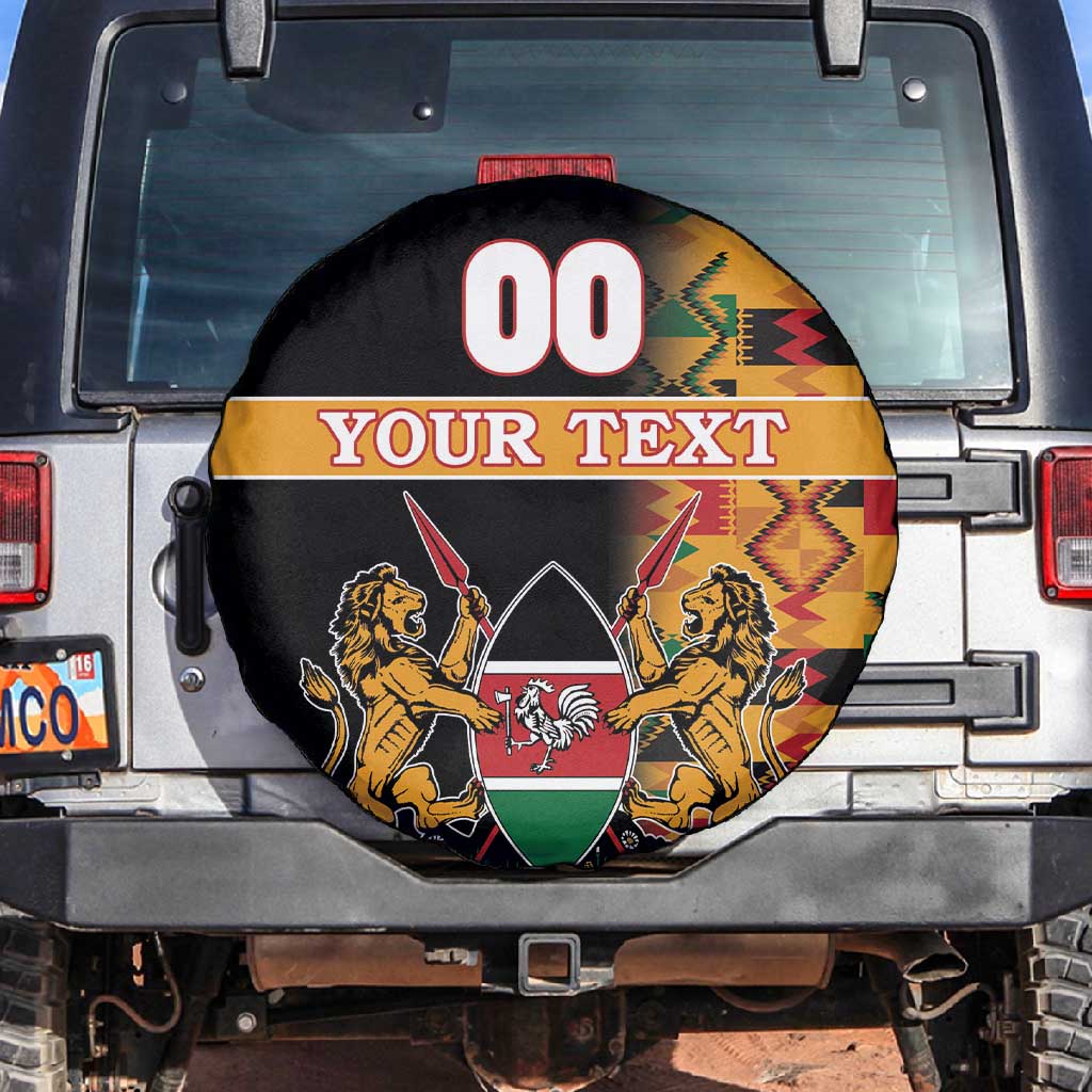 Custom Afro Kenya Coat Of Arms Spare Tire Cover With Kente Patterns