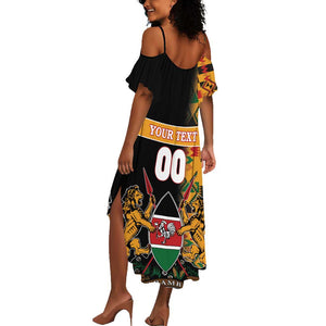 Custom Afro Kenya Coat Of Arms Summer Maxi Dress With Kente Patterns