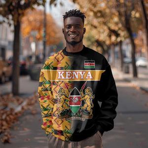 Custom Afro Kenya Coat Of Arms Sweatshirt With Kente Patterns