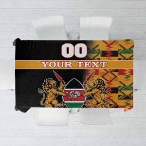 Custom Afro Kenya Coat Of Arms Tablecloth With Kente Patterns