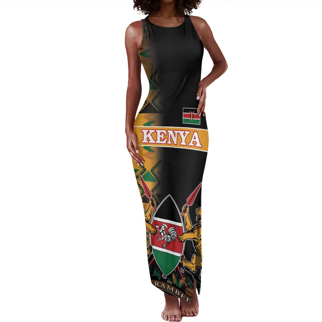 Custom Afro Kenya Coat Of Arms Tank Maxi Dress With Kente Patterns