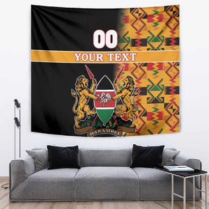 Custom Afro Kenya Coat Of Arms Tapestry With Kente Patterns