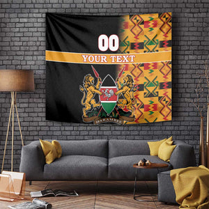 Custom Afro Kenya Coat Of Arms Tapestry With Kente Patterns