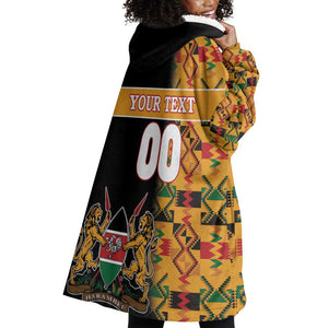 Custom Afro Kenya Coat Of Arms Wearable Blanket Hoodie With Kente Patterns