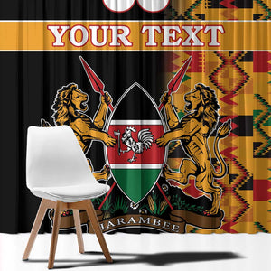 Custom Afro Kenya Coat Of Arms Window Curtain With Kente Patterns