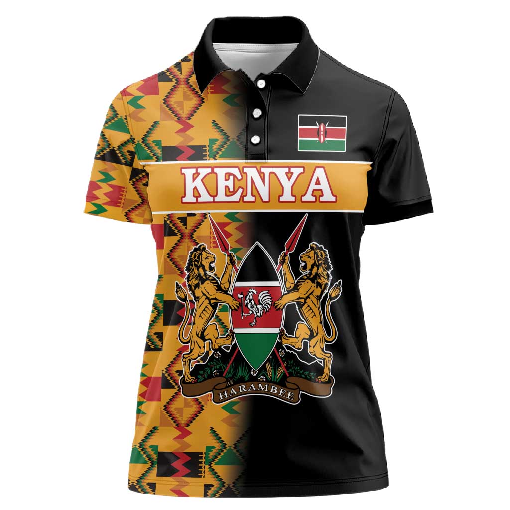 Custom Afro Kenya Coat Of Arms Women Polo Shirt With Kente Patterns