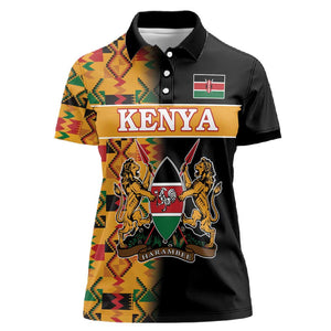 Custom Afro Kenya Coat Of Arms Women Polo Shirt With Kente Patterns