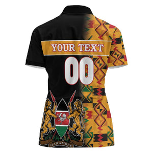 Custom Afro Kenya Coat Of Arms Women Polo Shirt With Kente Patterns