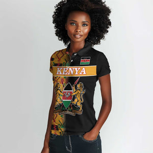 Custom Afro Kenya Coat Of Arms Women Polo Shirt With Kente Patterns