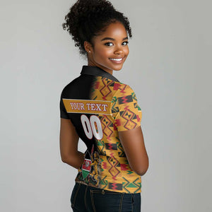 Custom Afro Kenya Coat Of Arms Women Polo Shirt With Kente Patterns