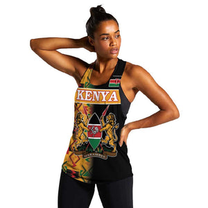 Custom Afro Kenya Coat Of Arms Women Racerback Tank With Kente Patterns