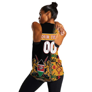 Custom Afro Kenya Coat Of Arms Women Racerback Tank With Kente Patterns