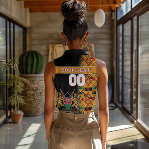 Custom Afro Kenya Coat Of Arms Women Sleeveless Polo Shirt With Kente Patterns