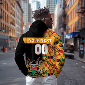 Custom Afro Kenya Coat Of Arms Zip Hoodie With Kente Patterns