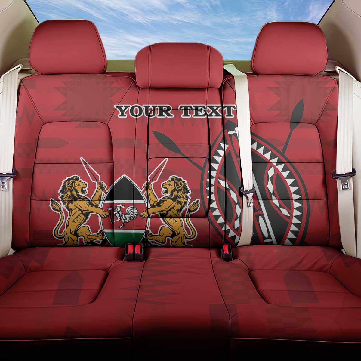 Personalized Afro Kenya Coat Of Arms Back Car Seat Cover Ethnic Seamless Pattern