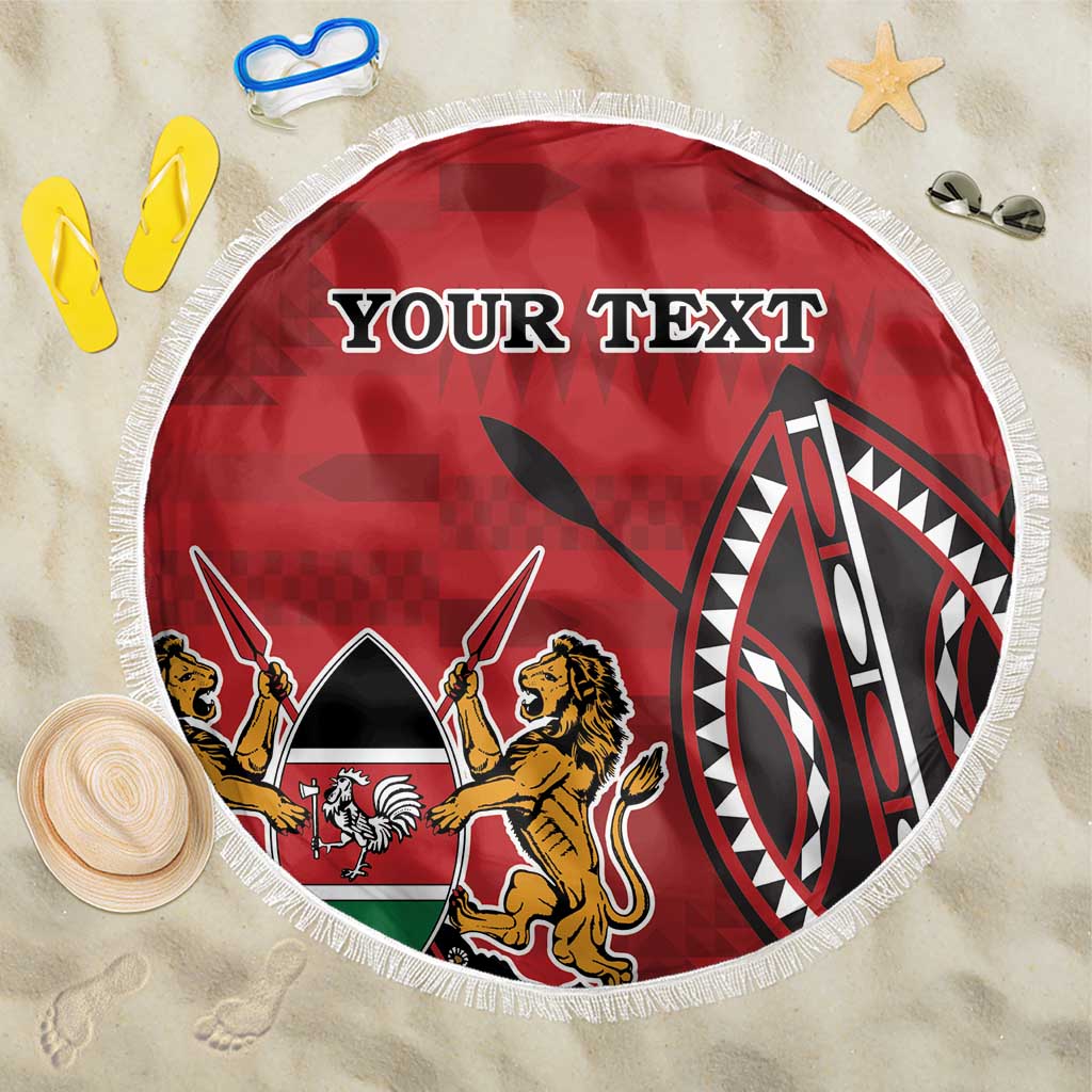 Personalized Afro Kenya Coat Of Arms Beach Blanket Ethnic Seamless Pattern