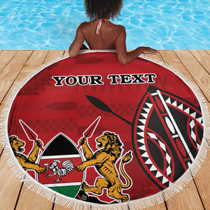 Personalized Afro Kenya Coat Of Arms Beach Blanket Ethnic Seamless Pattern