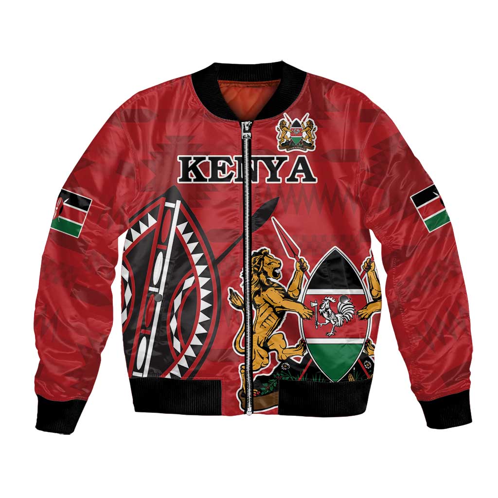 Personalized Afro Kenya Coat Of Arms Bomber Jacket Ethnic Seamless Pattern