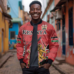 Personalized Afro Kenya Coat Of Arms Bomber Jacket Ethnic Seamless Pattern