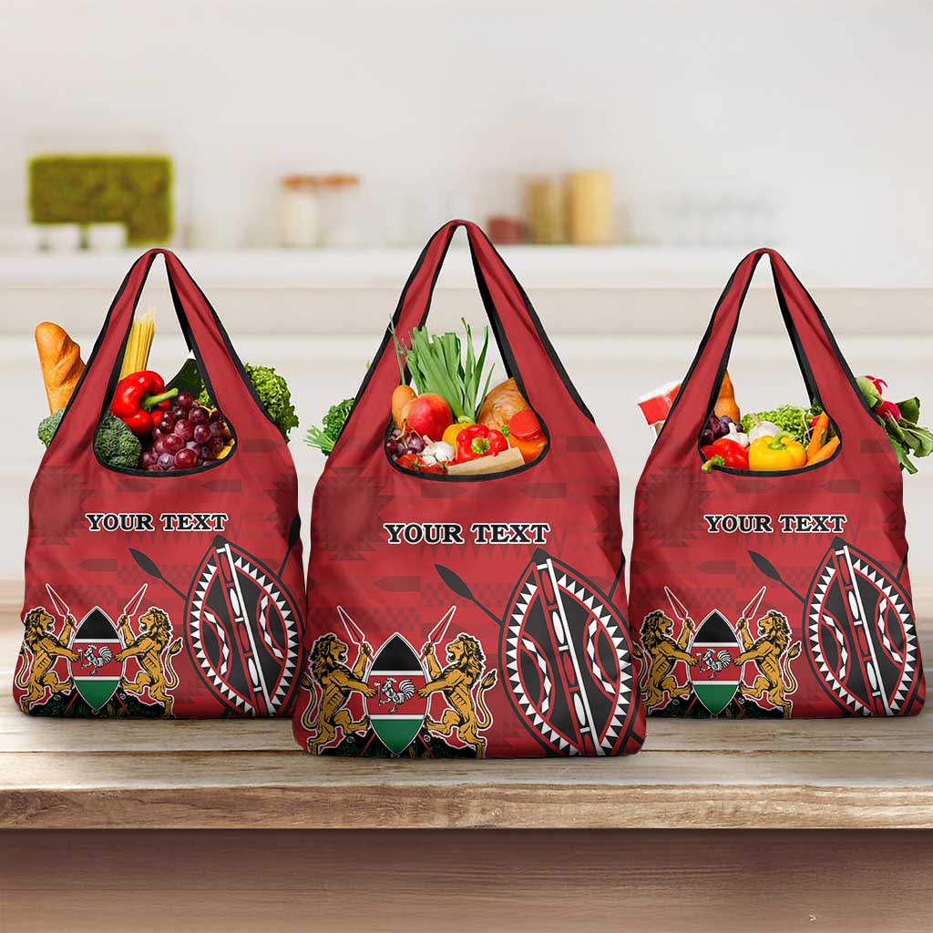 Personalized Afro Kenya Coat Of Arms Grocery Bag Ethnic Seamless Pattern
