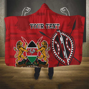 Personalized Afro Kenya Coat Of Arms Hooded Blanket Ethnic Seamless Pattern