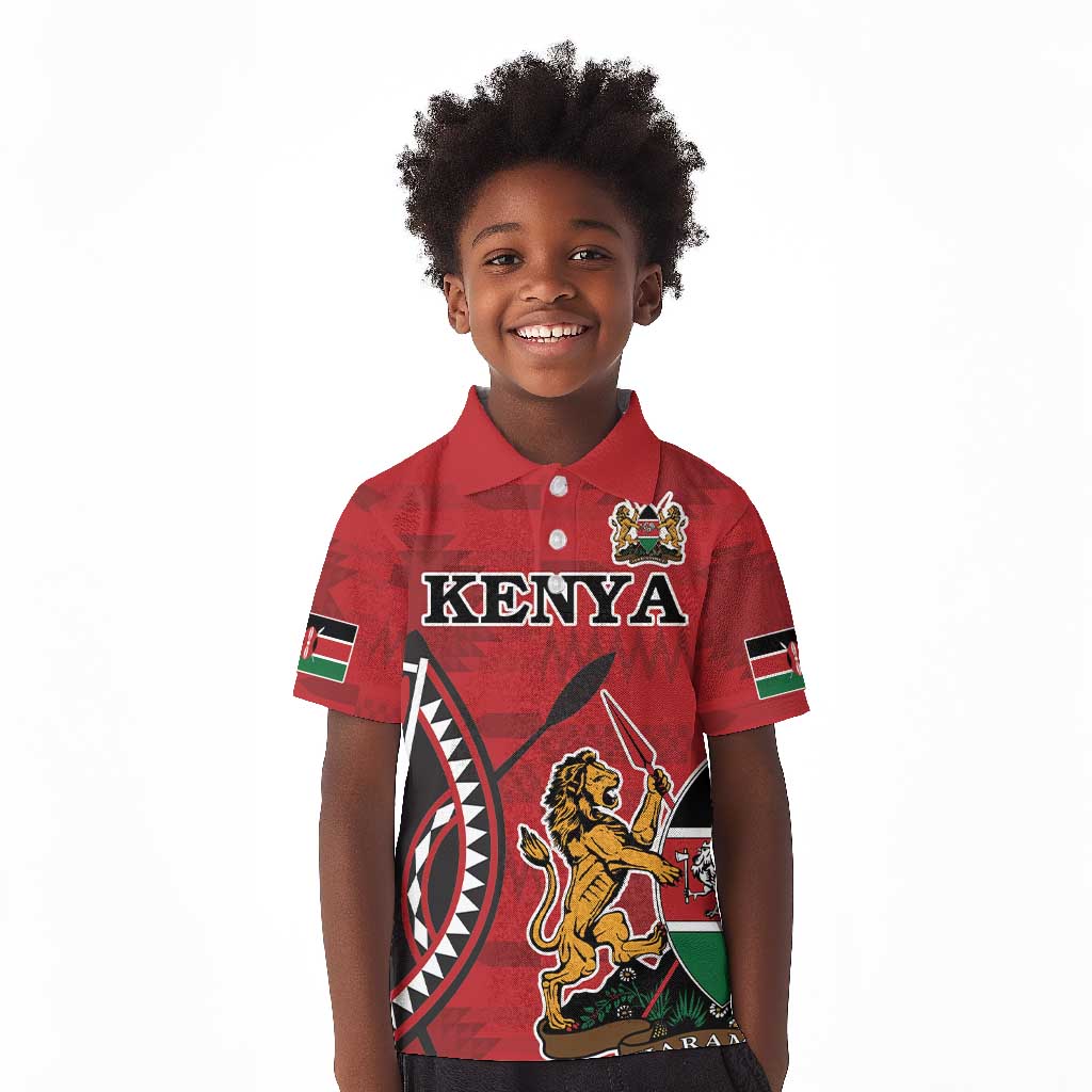 Personalized Afro Kenya Coat Of Arms Kid Polo Shirt Ethnic Seamless Pattern