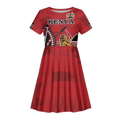 Personalized Afro Kenya Coat Of Arms Kid Short Sleeve Dress Ethnic Seamless Pattern
