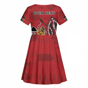 Personalized Afro Kenya Coat Of Arms Kid Short Sleeve Dress Ethnic Seamless Pattern