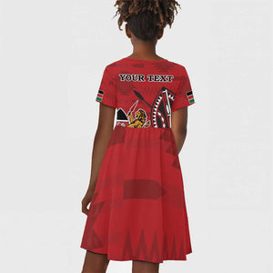 Personalized Afro Kenya Coat Of Arms Kid Short Sleeve Dress Ethnic Seamless Pattern